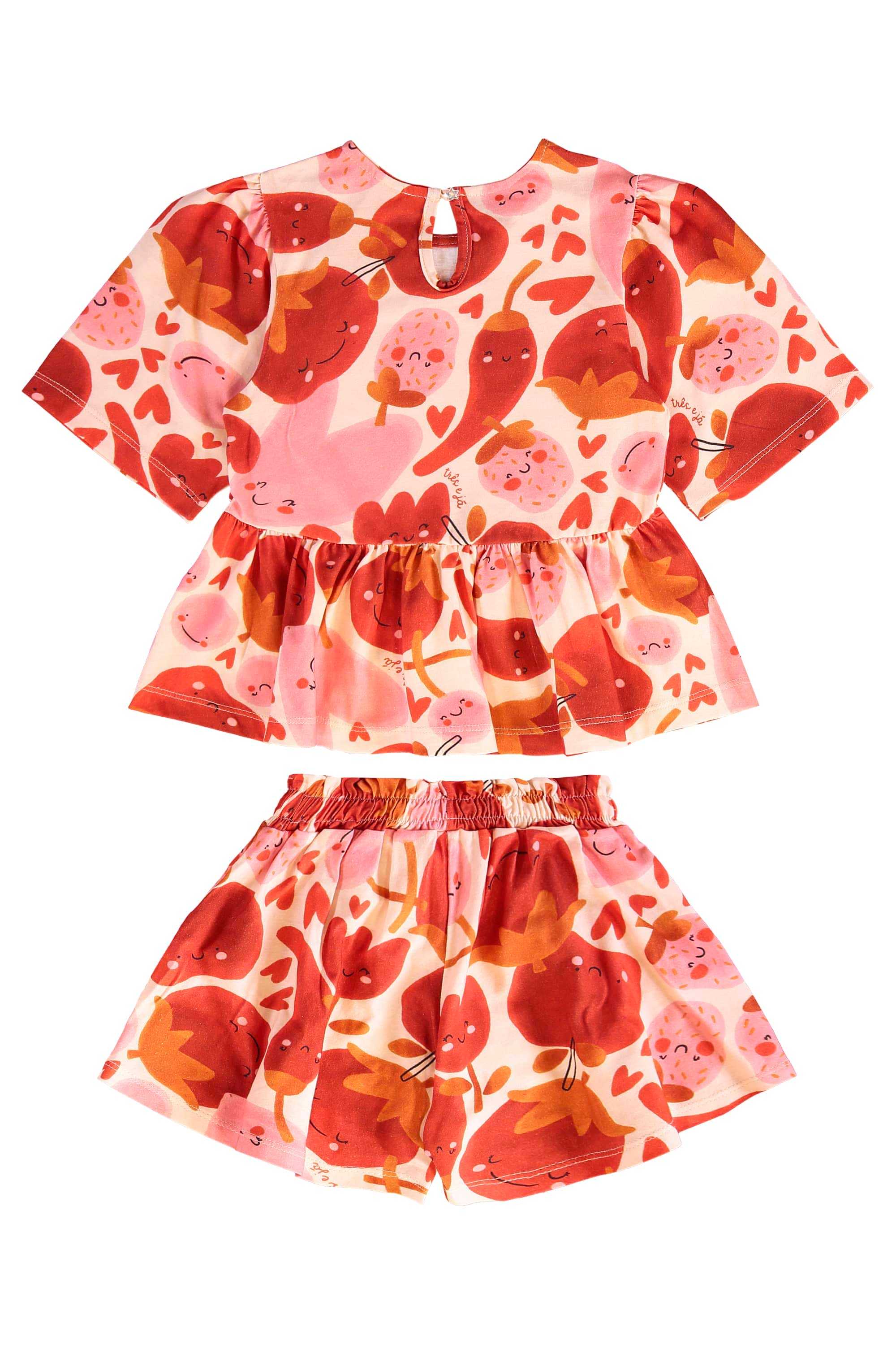 Conjunto Infantil Frutas Vermelhas com Blusa e Short (Rosa) Três e Já - Imagem 46